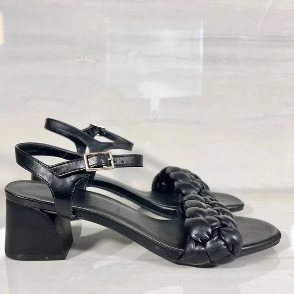 Anne Klein Mirabel Womens Faux Leather Open Toe Block Heel Black Size 8 - Picture 2 of 8